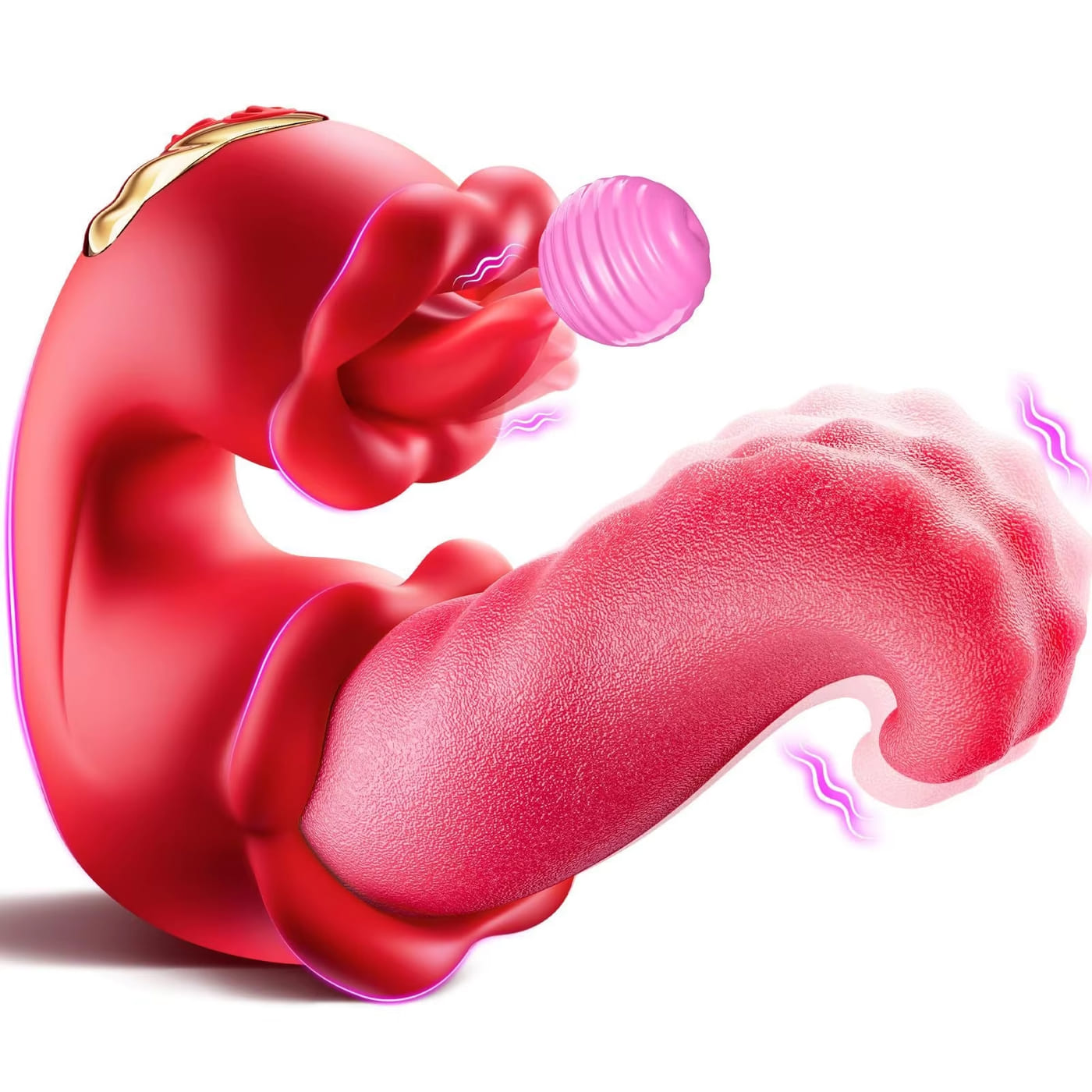 Red Medusa 3-in-1 personal massager with a textured tongue-style section